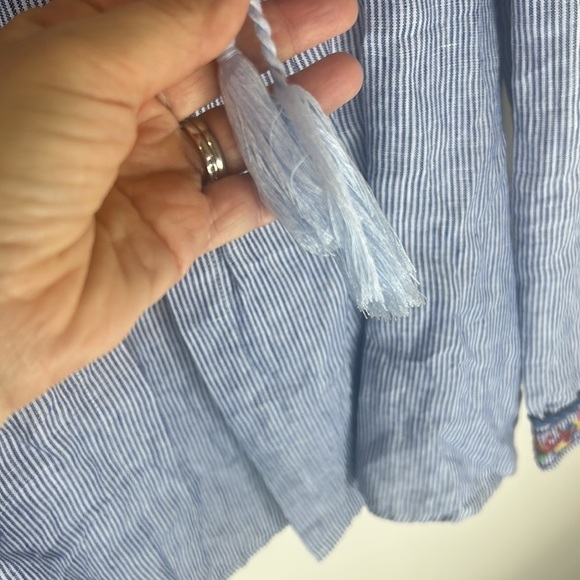 J. MCLAUGHLIN Blue and White Stripe Embroidered Tassel Top Size Medium - Picture 7 of 16